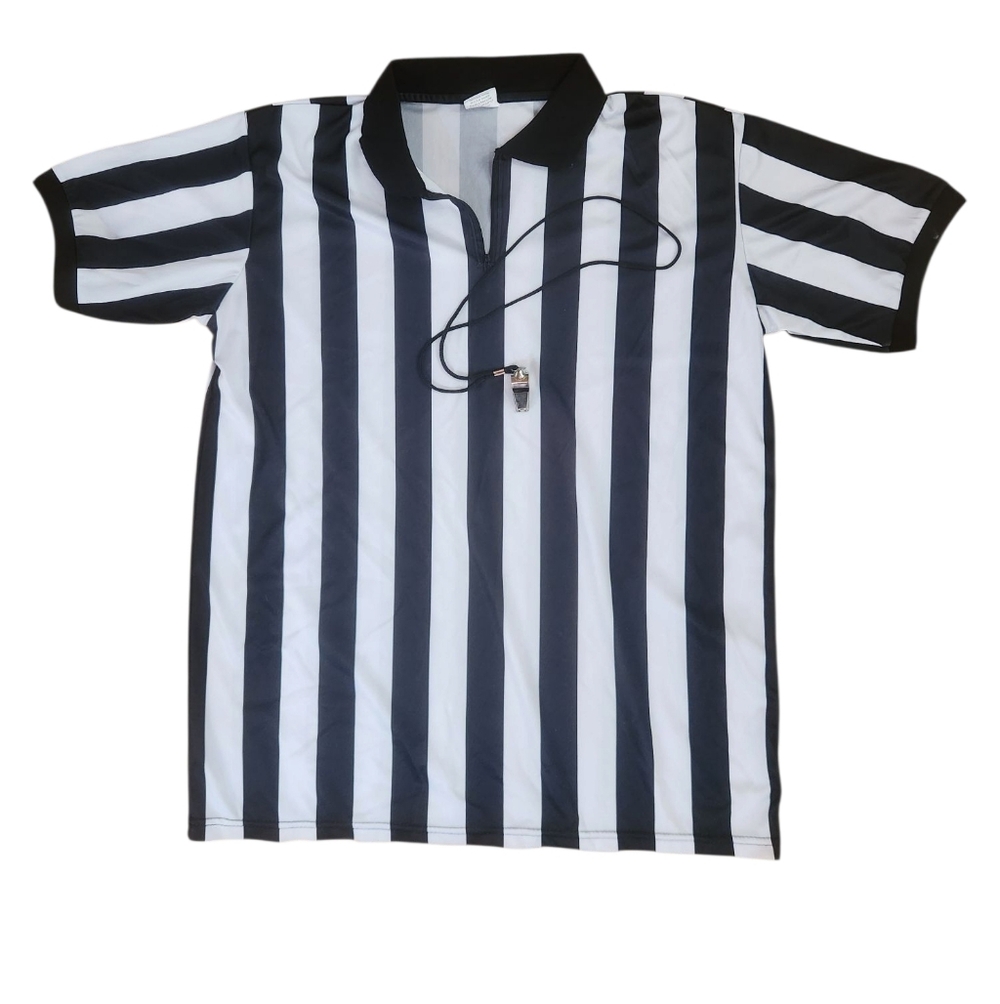 XL Referee Uniform Black And White Shirt With Whistle